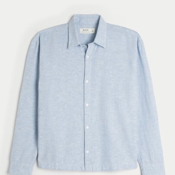 NWOT! Hollister Linen-Blend Button-Through Shirt - Picture 1 of 2